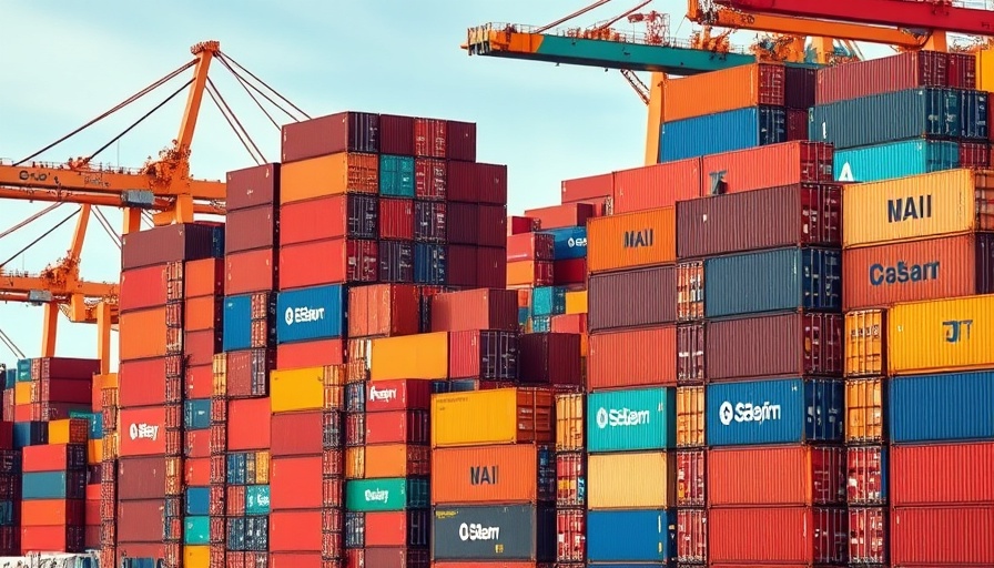 Shipping containers symbolize demand slump from Trump tariffs.