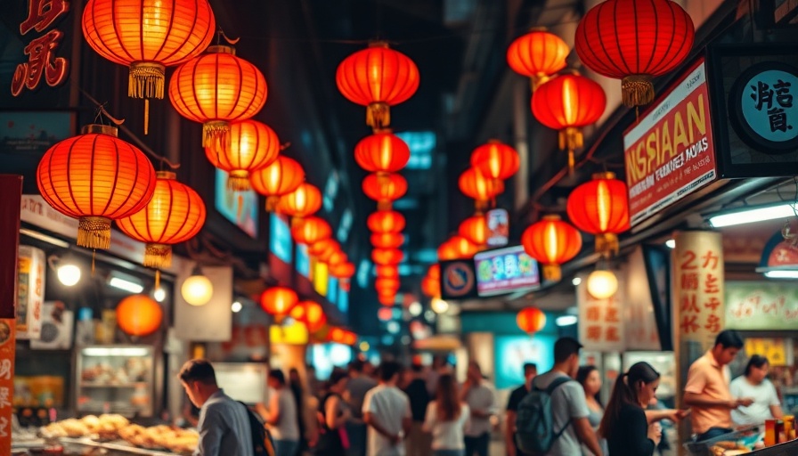 Flyer for Asian Night Market in Charlotte with red lanterns and event details.