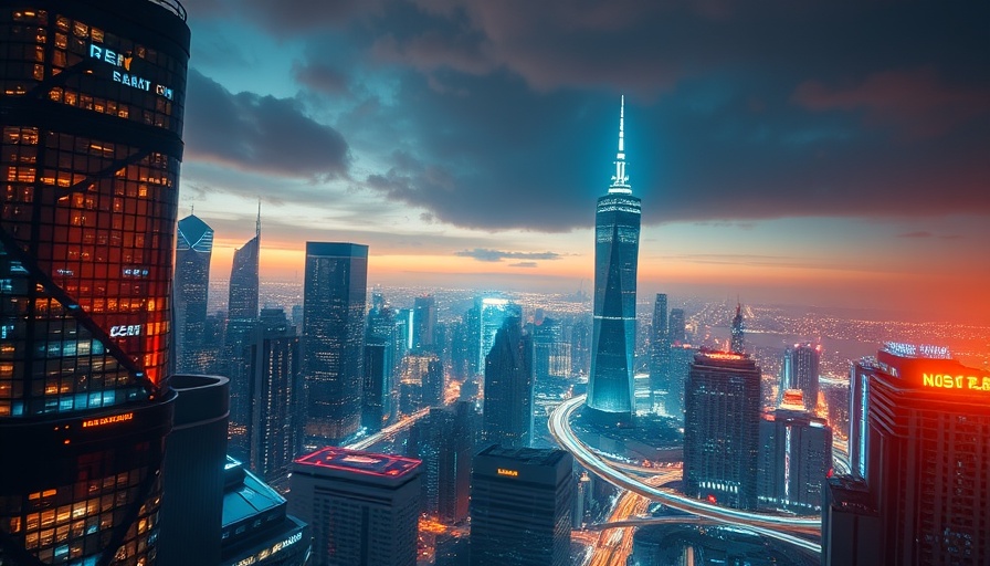 Futuristic cityscape represents California 2035 Electric Vehicle Plan.