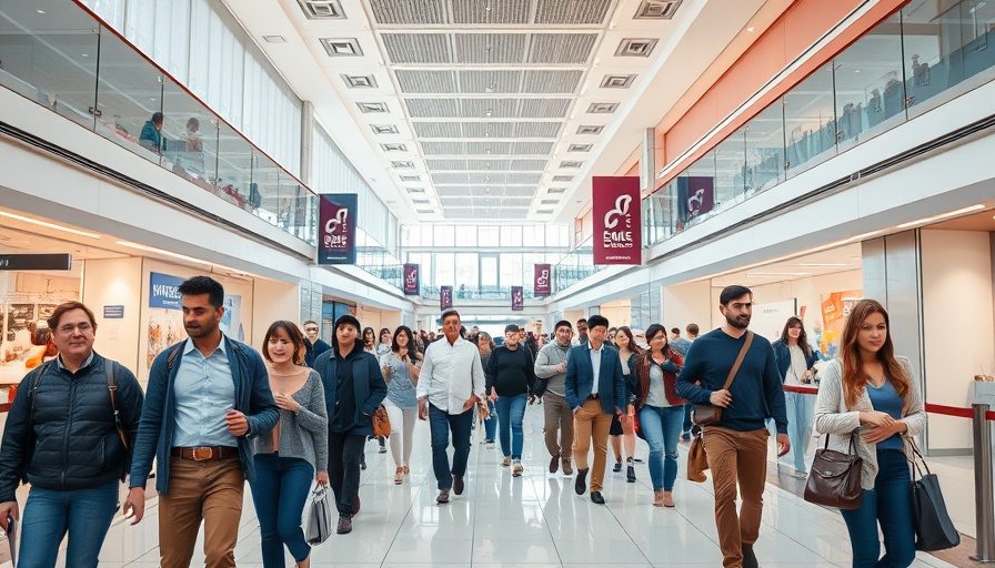 Shoppers in a modern mall environment related to global finance.