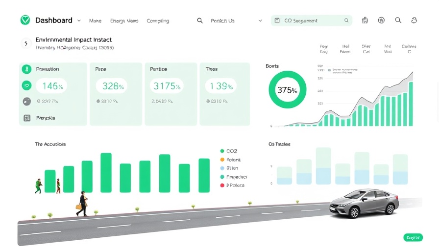 Digital dashboard showcasing Clean Air Calculator for Landscapers with environmental impact stats.