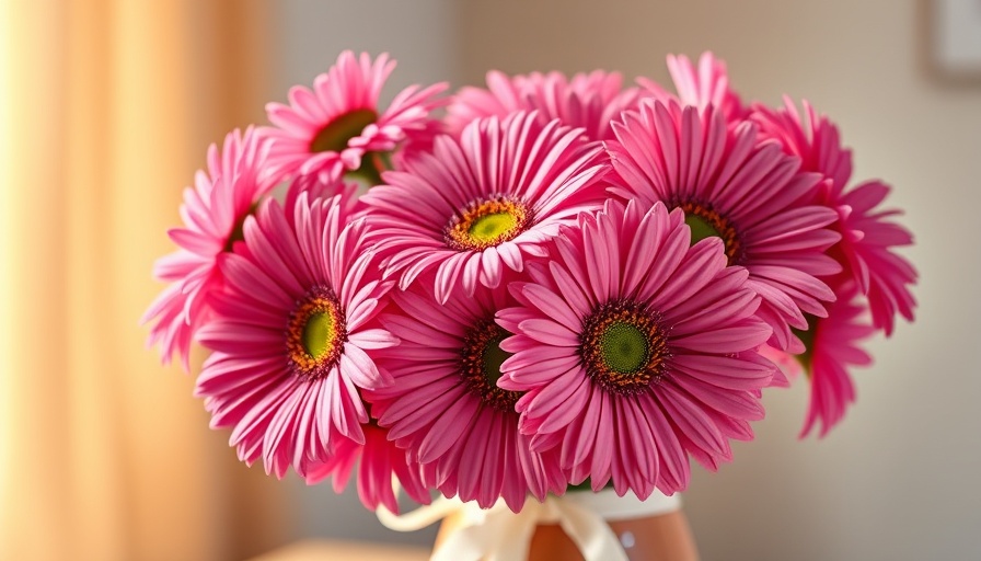 Vibrant pink gerbera daisies in a vase for Anthropologie Mother's Day Gifts.