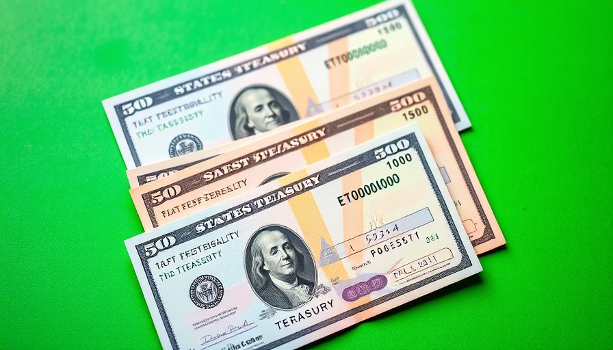 Two social security checks in colorful design on green surface.