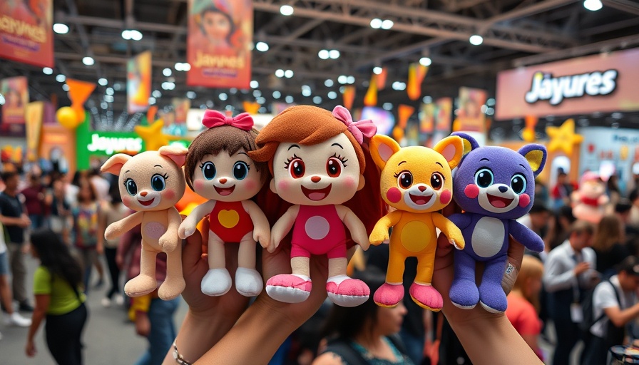Cartoon plush figures at Berkshire Hathaway Annual Meeting exhibit.