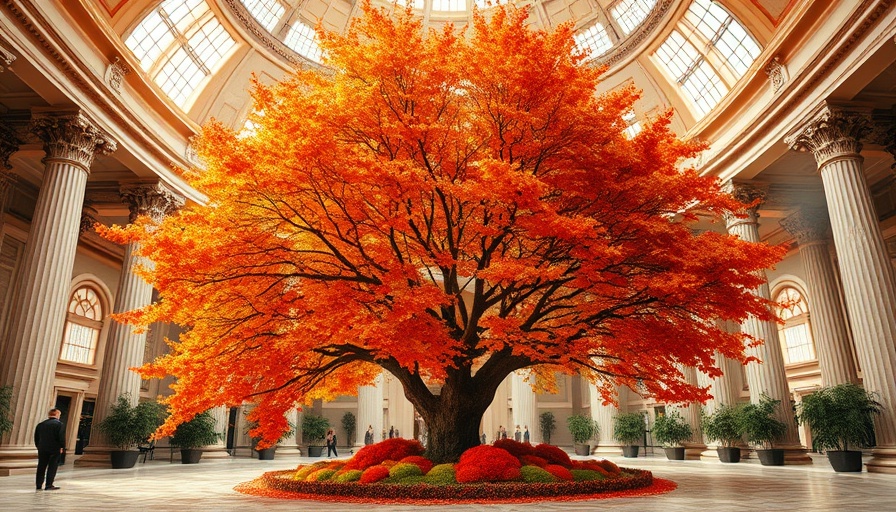 Historic Met Gala Decor featuring a vibrant autumn tree.