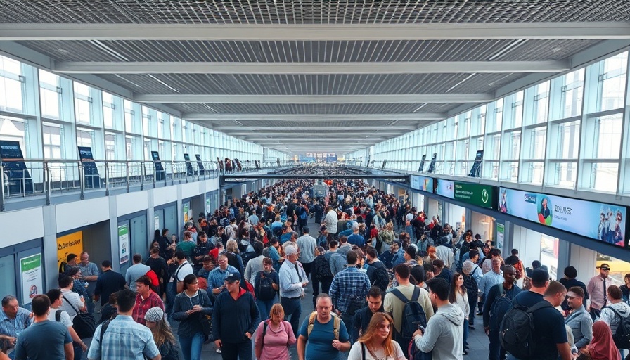 Crowded airport terminal showing travelers waiting in line, representing Prices Falling for Consumers.