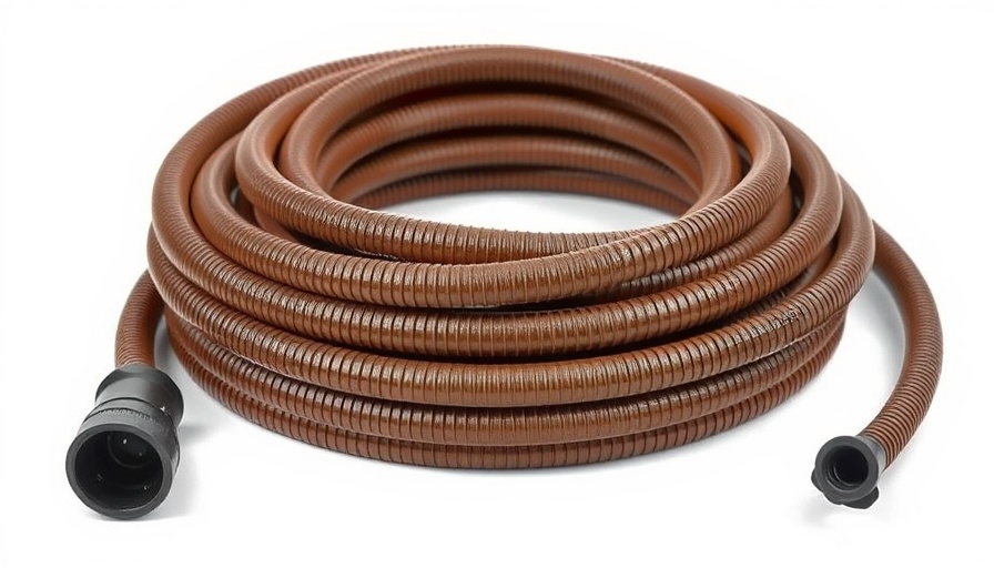 Toro 17 mm Drip In Brown surface dripline, coiled hose.