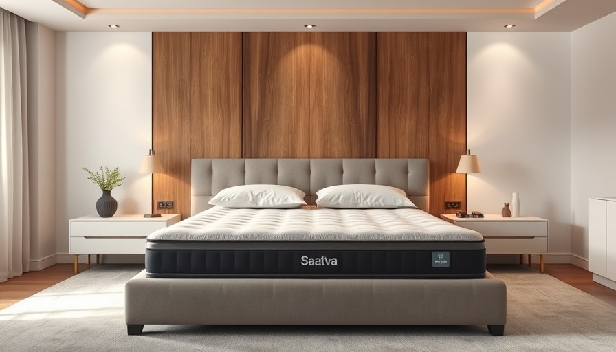 Modern bedroom with Saatva mattress, elegant decor, and soft lighting.