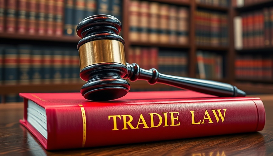 Gavel on 'Trade Law' book with BAFT MTLA context logos.