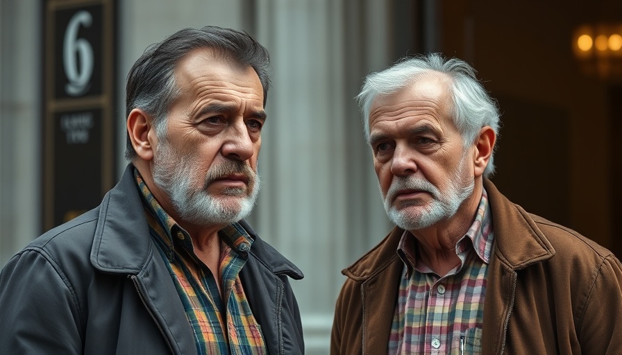 Two men discussing U.S.-China Trade Relations outside a building.
