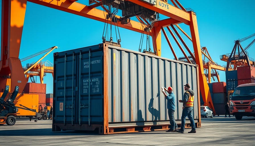 Industrial shipping container being unloaded at a port, highlighting Inflation April 2025 Trends.