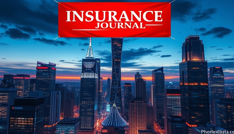 Futuristic cityscape background with 'Insurance Journal' banner.