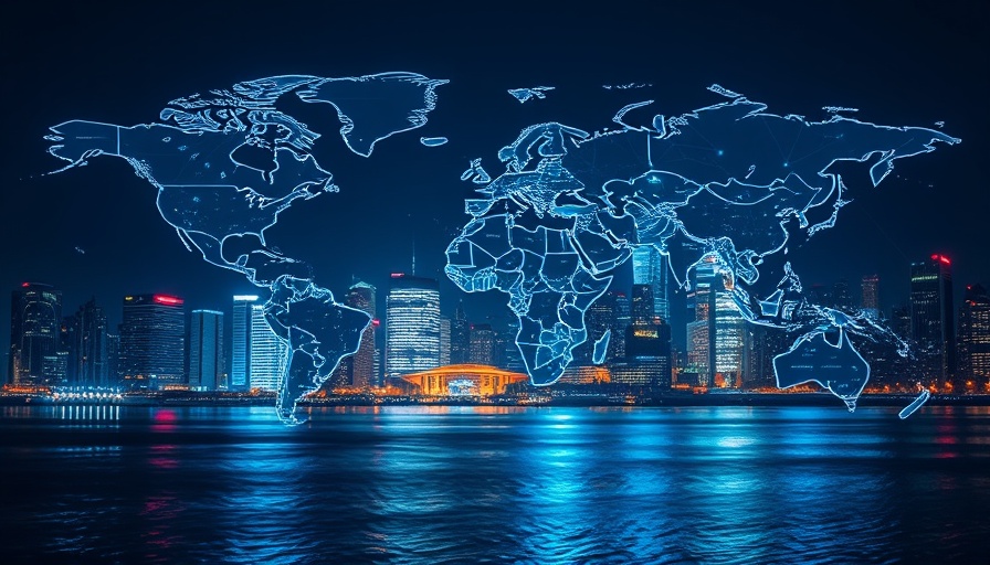 Futuristic representation of Europe-China digital trade corridor with cityscape.