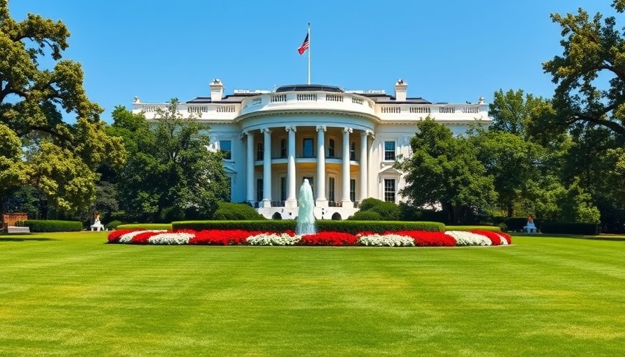 White House architecture and landscaping under a clear blue sky.
