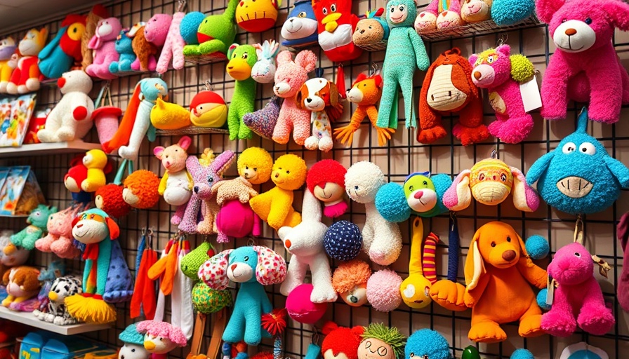 Pet toys display in Western North Carolina pet supply stores.