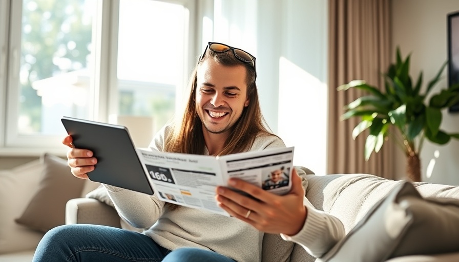 Excited couple explores apartment listings to score a great deal on rental.