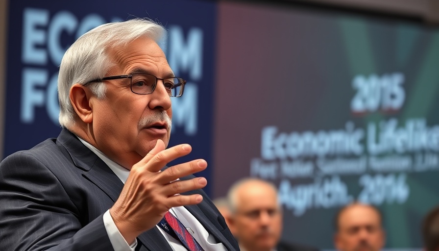 Elderly man at economic forum discussing global finance.