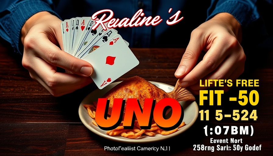 Freaquency Family Reunion poster with cards and fish in Charlotte.