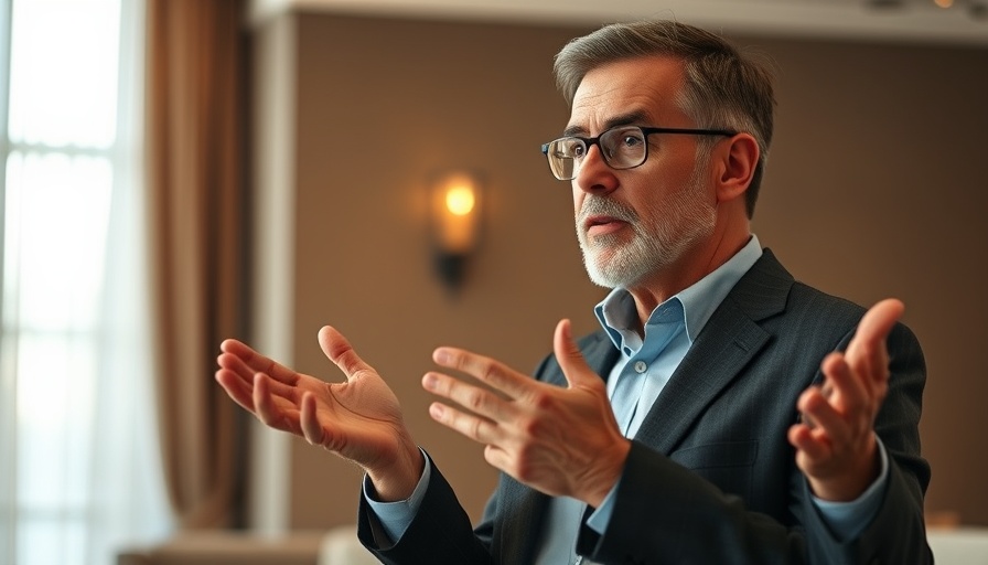 Focused middle-aged man discussing trade policy uncertainty and interest rates.