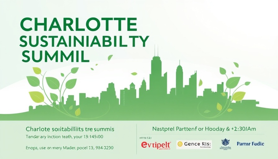 Charlotte Sustainability Summit June 7 poster with skyline and leaf logo.