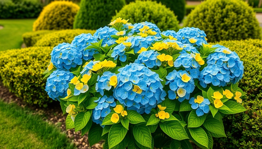 Colorful hydrangea bush in lush garden, tree and shrub spray schedule.