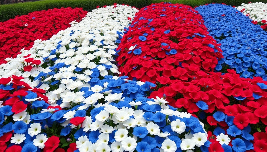 Patriotic plants for landscaping in flag pattern.