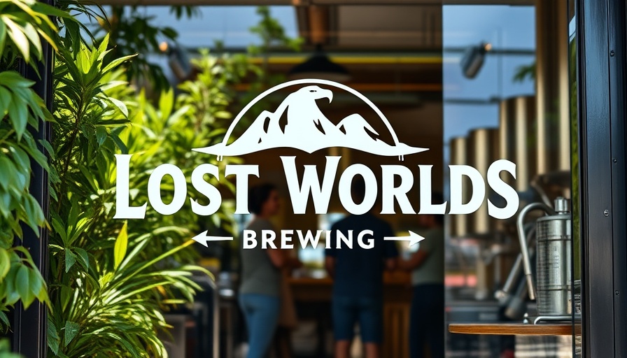 Entrance view of Lost Worlds Brewing with people planning inside.