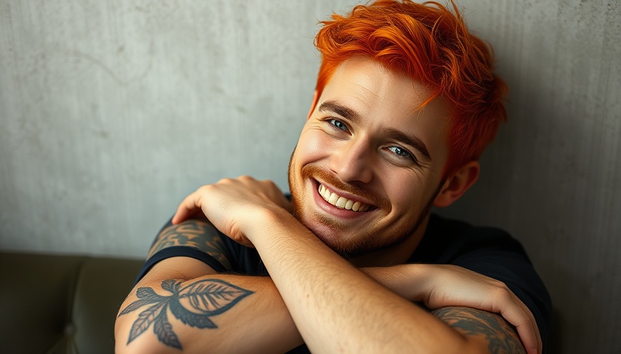Man with red hair and tattoos smiling in a casual pose