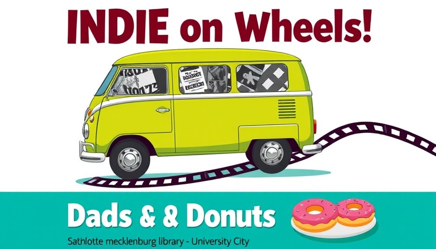 Indie on Wheels movie screening poster featuring vintage van.