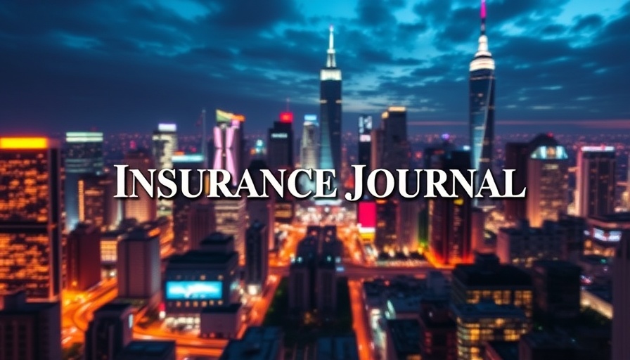 Futuristic city skyline with Insurance Journal logo.