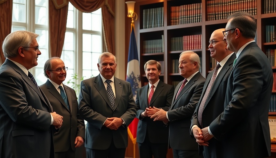 Prominent figures in formal conversation suggest reconciliation.