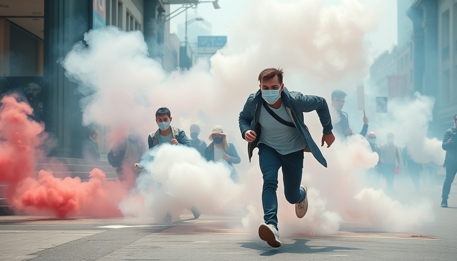 National Guard Deployment Protests scene with individual amidst smoke.