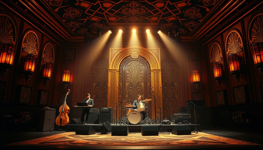 Create Nightclub Nirvana on Broadway in Art Deco style, warm lighting.