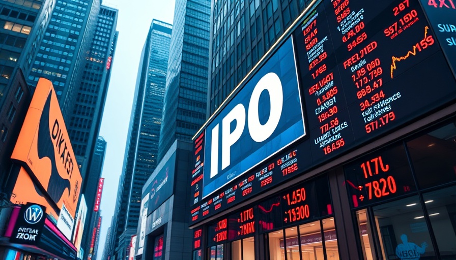 Digital stock ticker displaying IPO for insurtech IPO valuation.