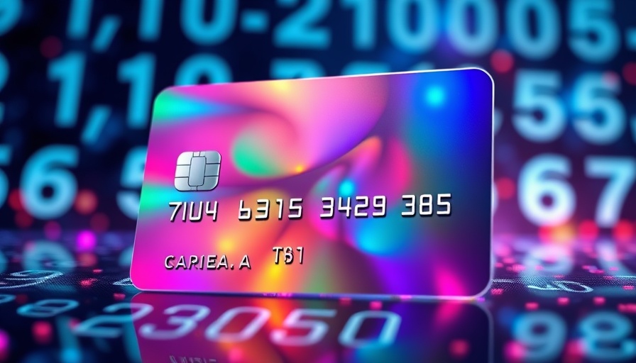 Colorful credit card in futuristic numerical design; Credit Report Redesign.