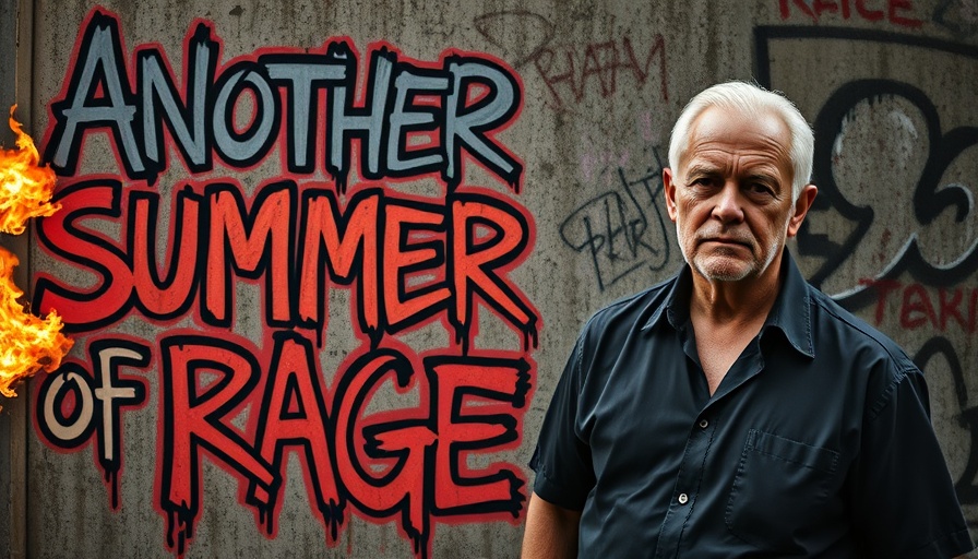 Urban mural of 'Funding the Summer of Rage' with flames and a man