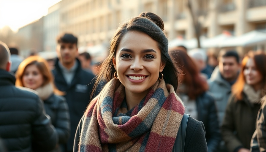 Confident woman smiling in group setting, unshakeable faith journey.