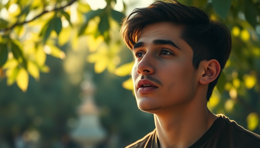 Contemplative young man sharing 30-second testimony of faith.