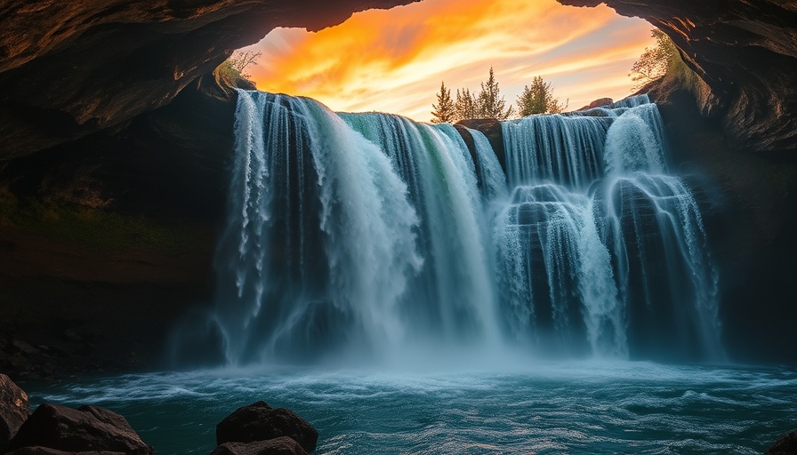 Breathtaking waterfall view during sunset, illustrating calm direction.