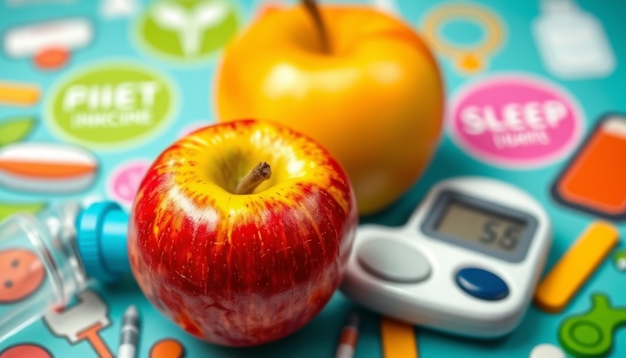 Infographic of factors affecting blood sugar levels including diet, exercise, and sleep.