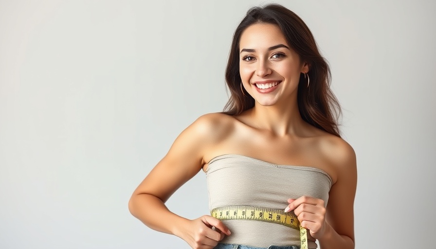 Young woman measuring waistline, emphasis on fat loss success.