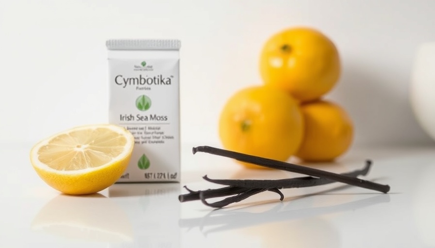 Cymbiotika Irish Sea Moss product with lemon and vanilla on white.