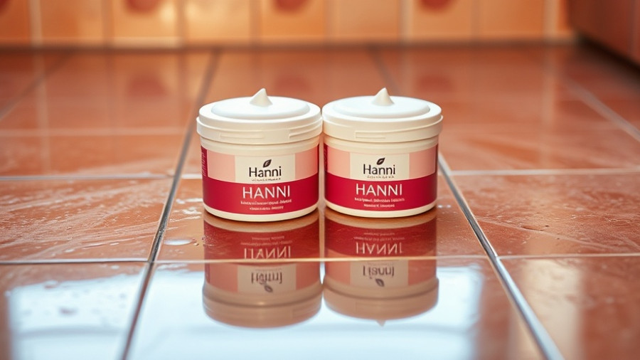Hanni body care products on wet tiles, showcasing moisturizing balm.