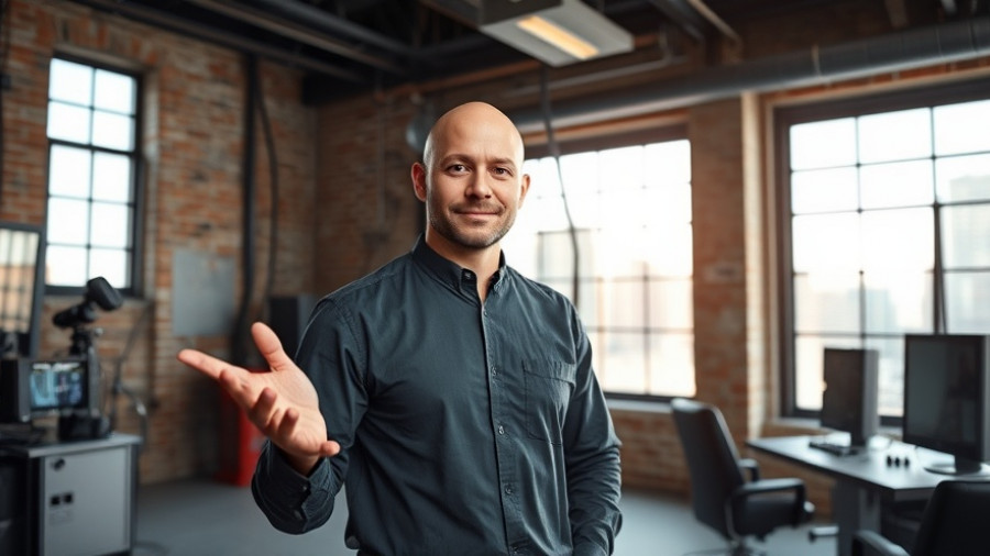 Hair color technology startup investment presentation with man and setup.