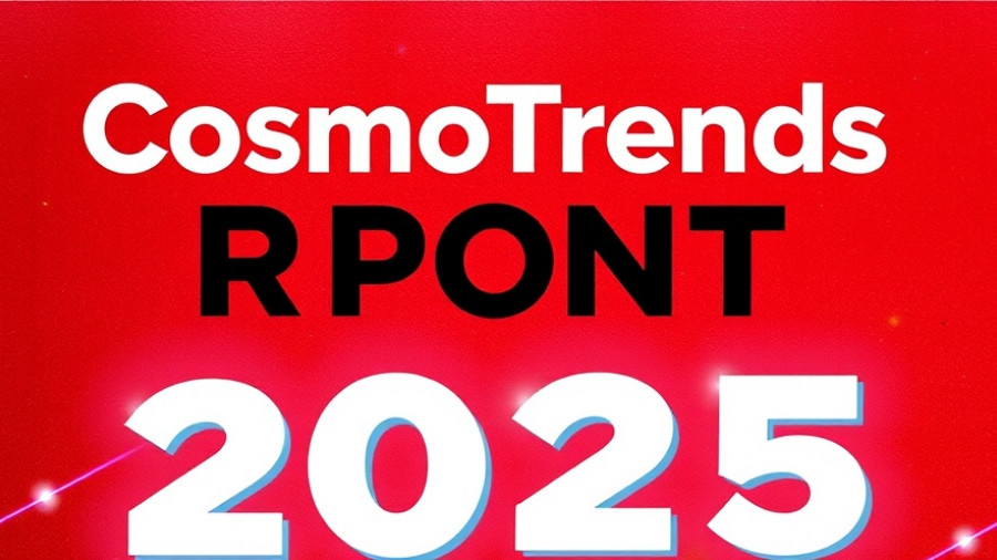 CosmoTrends Report 2025 promotional poster with bold typography.