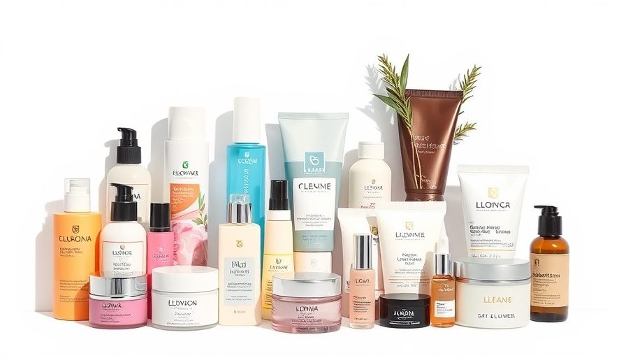 Assorted beauty products with diverse packaging on white background.