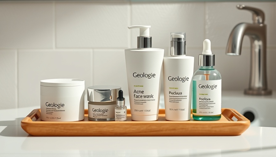 Megalabs acquires Geologie skincare products in bathroom setting.