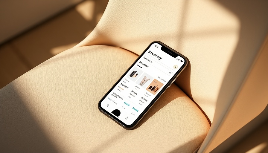 Smartphone displaying beauty brand inventory data, sunlight shadows