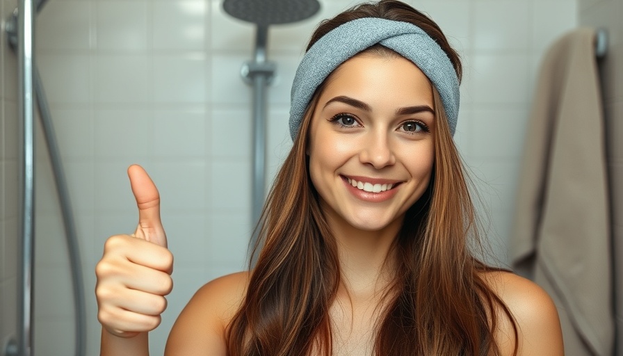 Curling Hair with a Thong: Woman in bathroom giving thumbs-up.