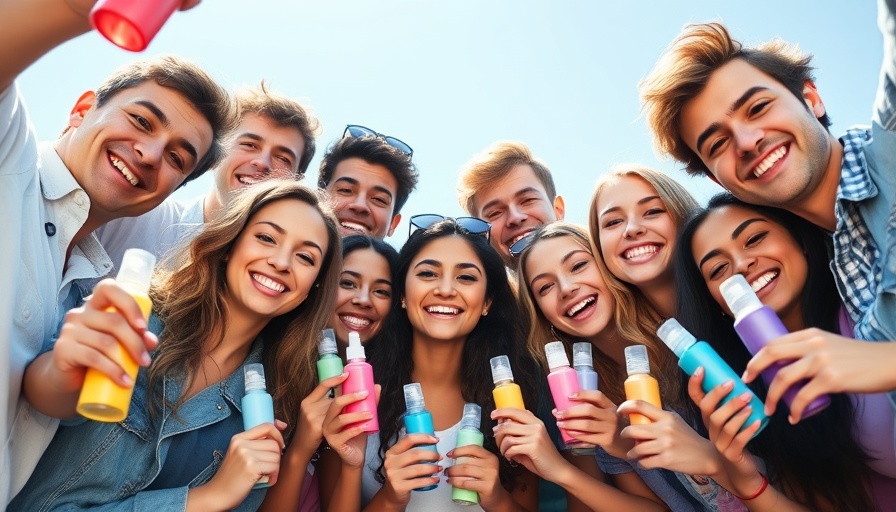 Diverse group celebrating beauty brand loyalty strategies with products.
